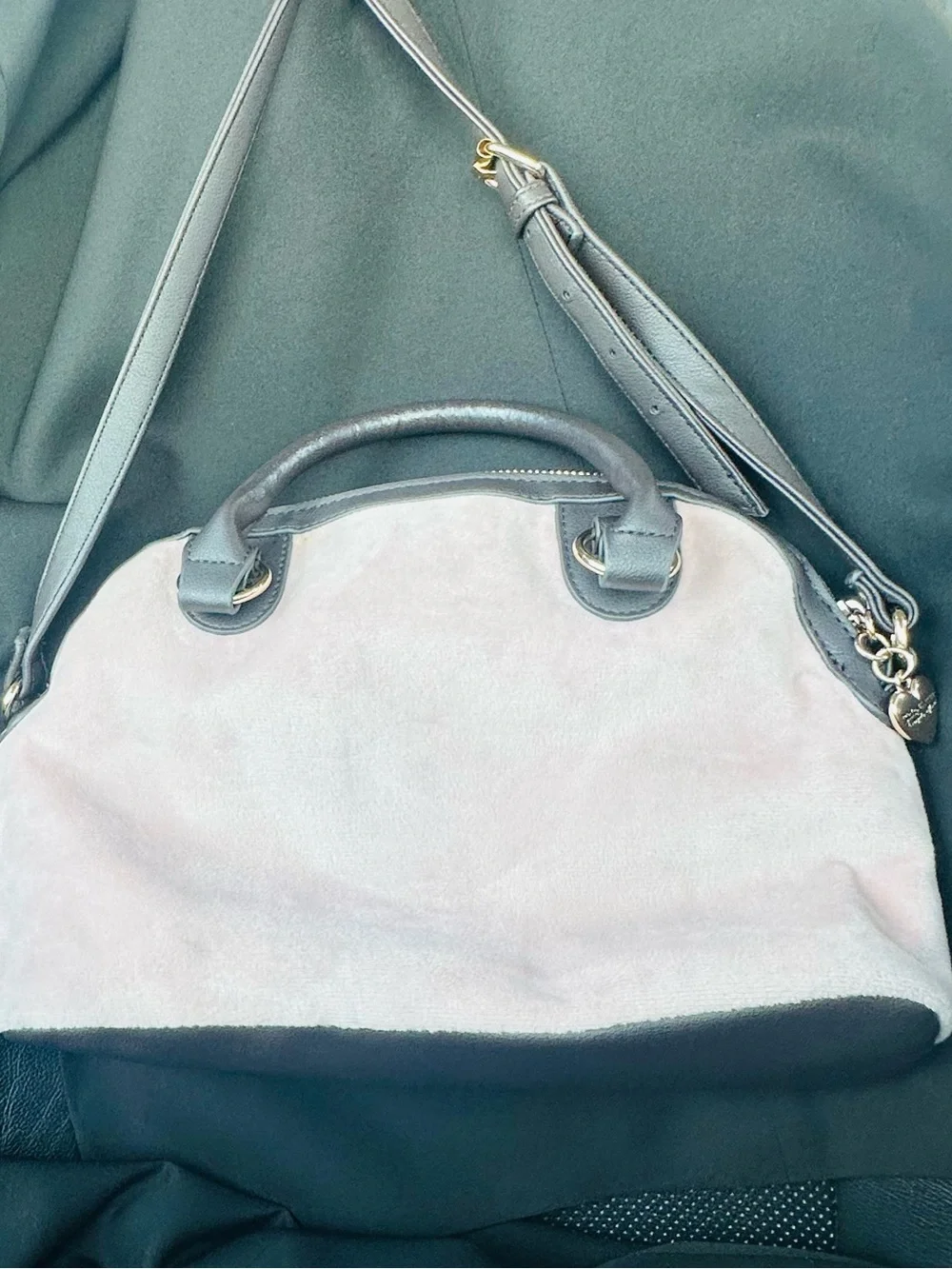 Juicy Couture Pink and Gray Dome Satchel with Heart Charm Accent